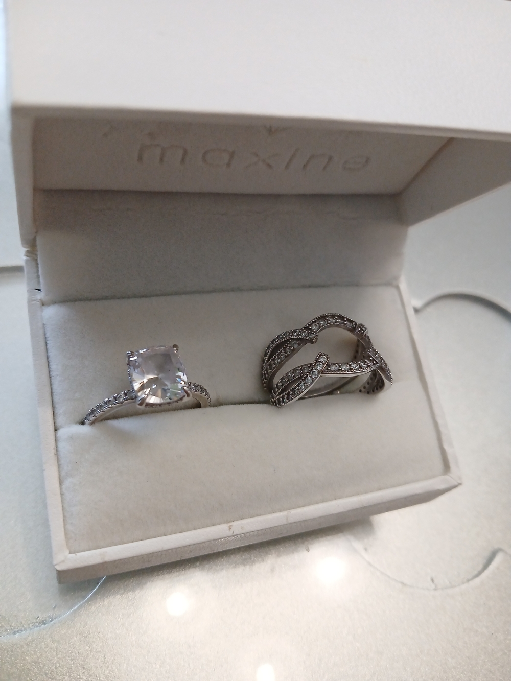 Maxine Silver-Tone Crystal Ring Set - White/Clear Stones